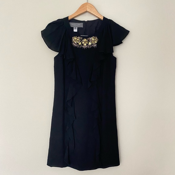 SACHIN + BABI Black Bejeweled Ruffle Mini Flutter Dress - Picture 3 of 13